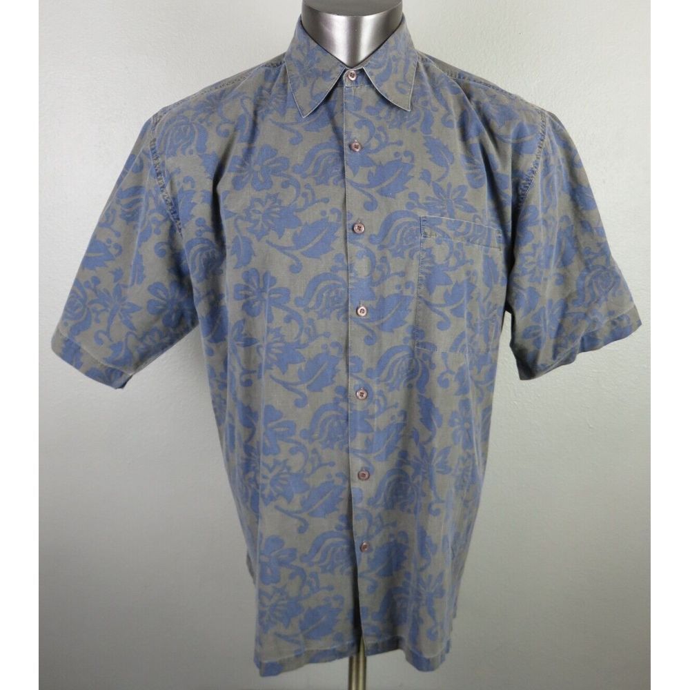 Mens Half Moon Bay Vintage Wash Floral Green‎ Blue L Cotton Button Front Shirt
